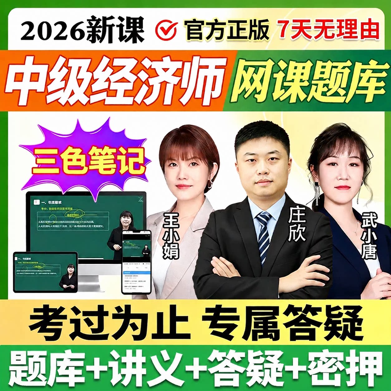 2026年中级经济师网课视频课程人力王小娟工商金融武小唐三色笔记
