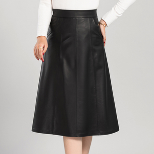 真皮小皮裙女半身裙2025新款绵羊皮秋冬高腰a字中长裙过膝大码