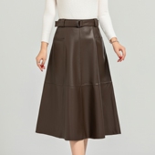 2025新款 绵羊皮真皮皮裙女百搭显瘦A字版 型半身裙伞裙高腰中长裙