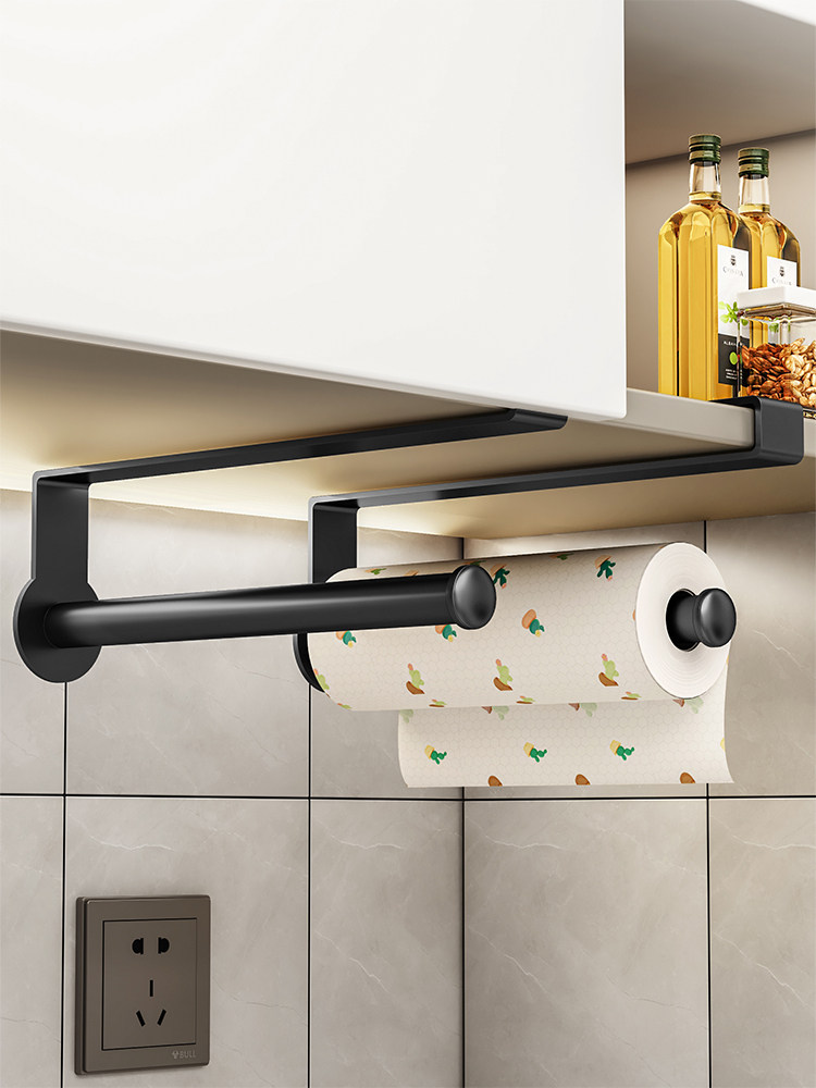 厨房纸巾架，橱柜，挂纸架，保鲜膜储藏，家用卷纸，免打孔，懒布