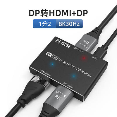 YNGFNdp转hdmi+dp转接头8k30hz4k120hz一分二分配器电脑连显示器