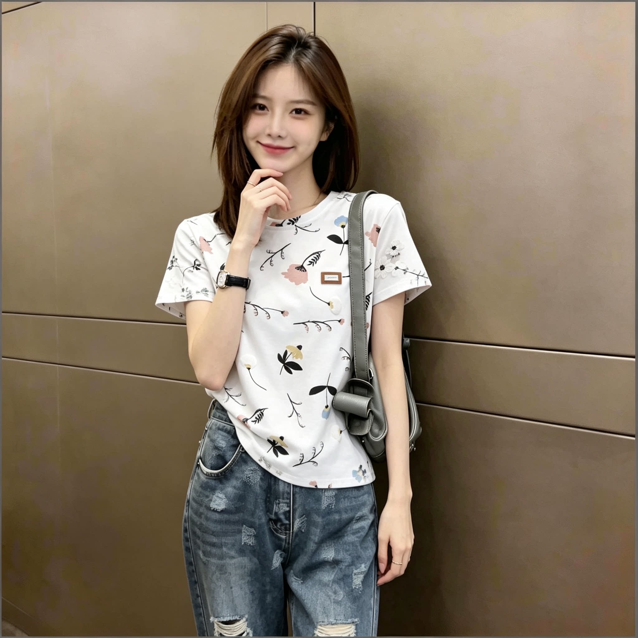 小众设计感穿搭印花短袖T恤女图片