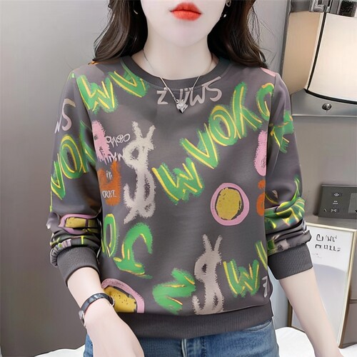 纯棉圆领时尚卫衣女春装长袖T恤