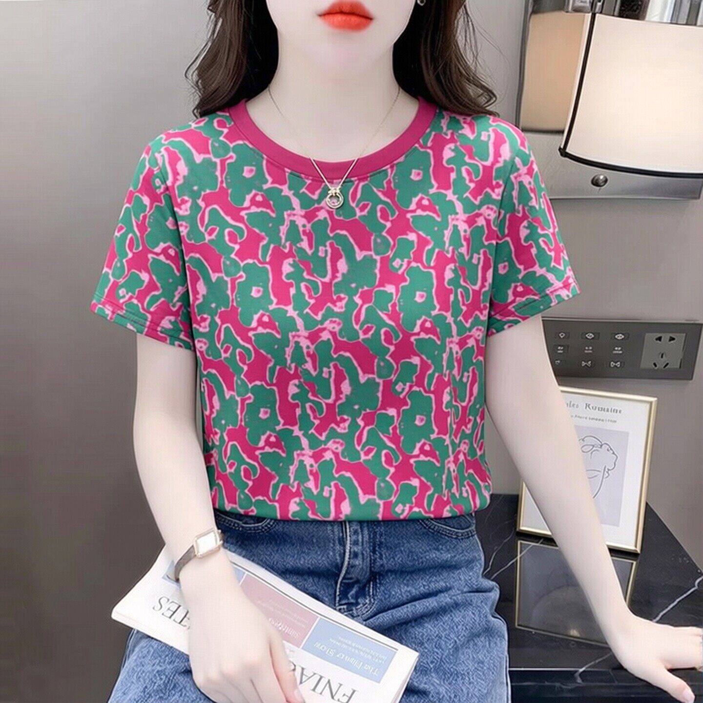复古港风休闲迷彩短袖 T恤女夏季圆领宽松洋气百搭2026新款上衣服