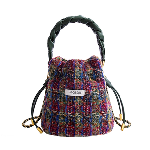 MQ&DR【初雪麋鹿】原创设计格纹水桶包2024新款手提包斜挎单肩