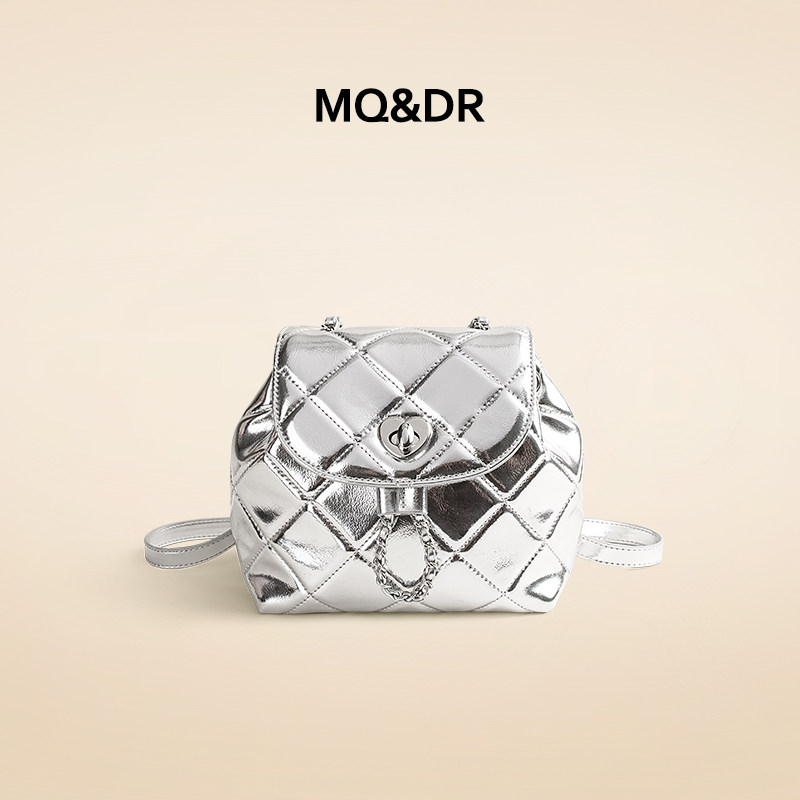 MQ&DR【爱心泡芙】小众菱格链条双肩包小香风爱心锁扣单肩斜挎包