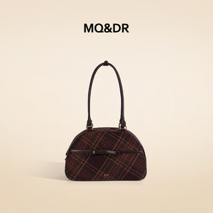 MQ&DR【唐顿庄园】原创设计质感红绿格手提包复古学院贝壳单肩包