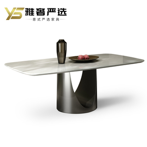雅奢严选意式天然大理石餐桌椅组合现代轻奢卡里冰玉长方形餐桌