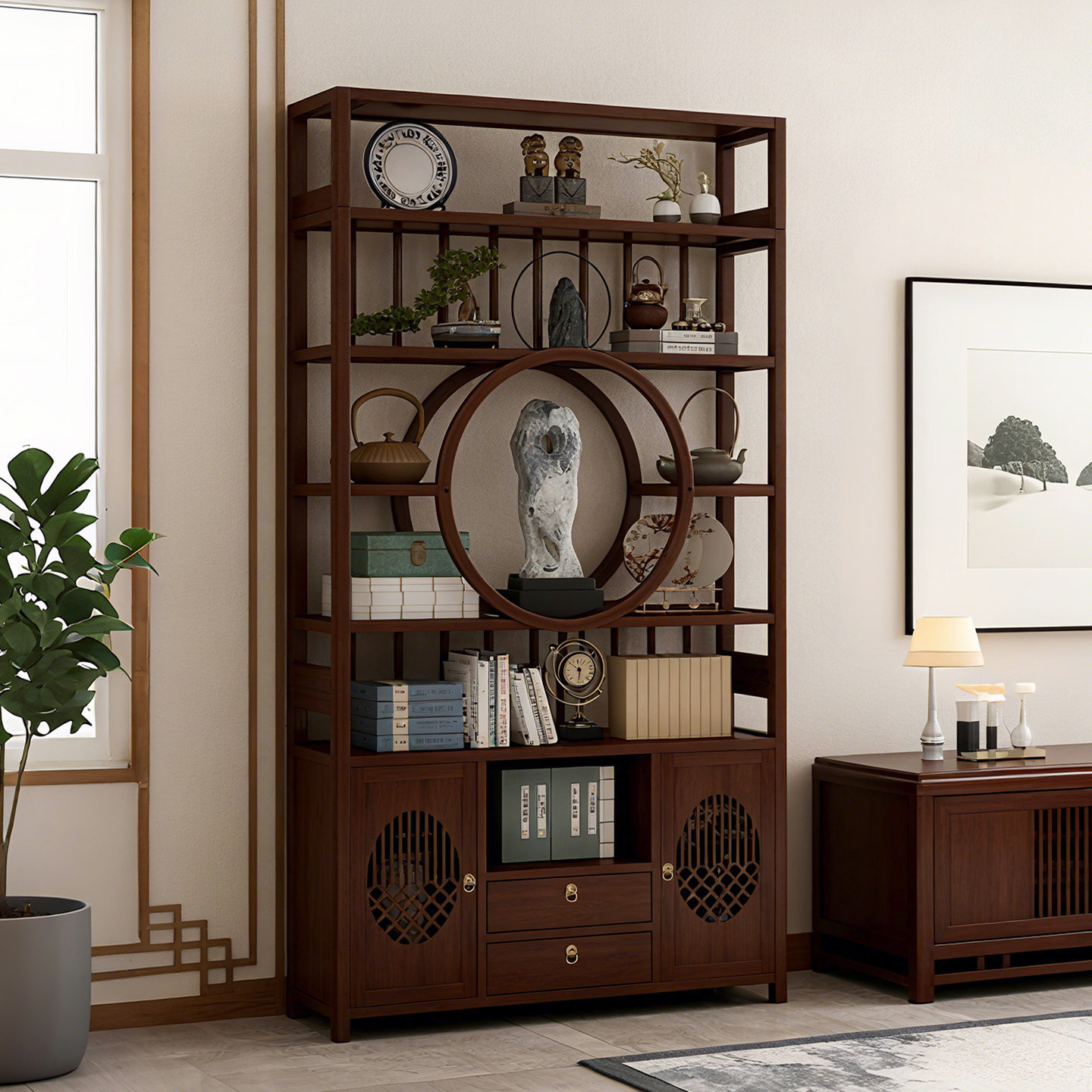 新中式博古架家用茶柜置物架多宝阁茶具收纳柜茶室古董茶叶展示柜,住宅家具,多宝格/博古架,淘宝优惠券,粉丝福利购,淘宝优惠卷