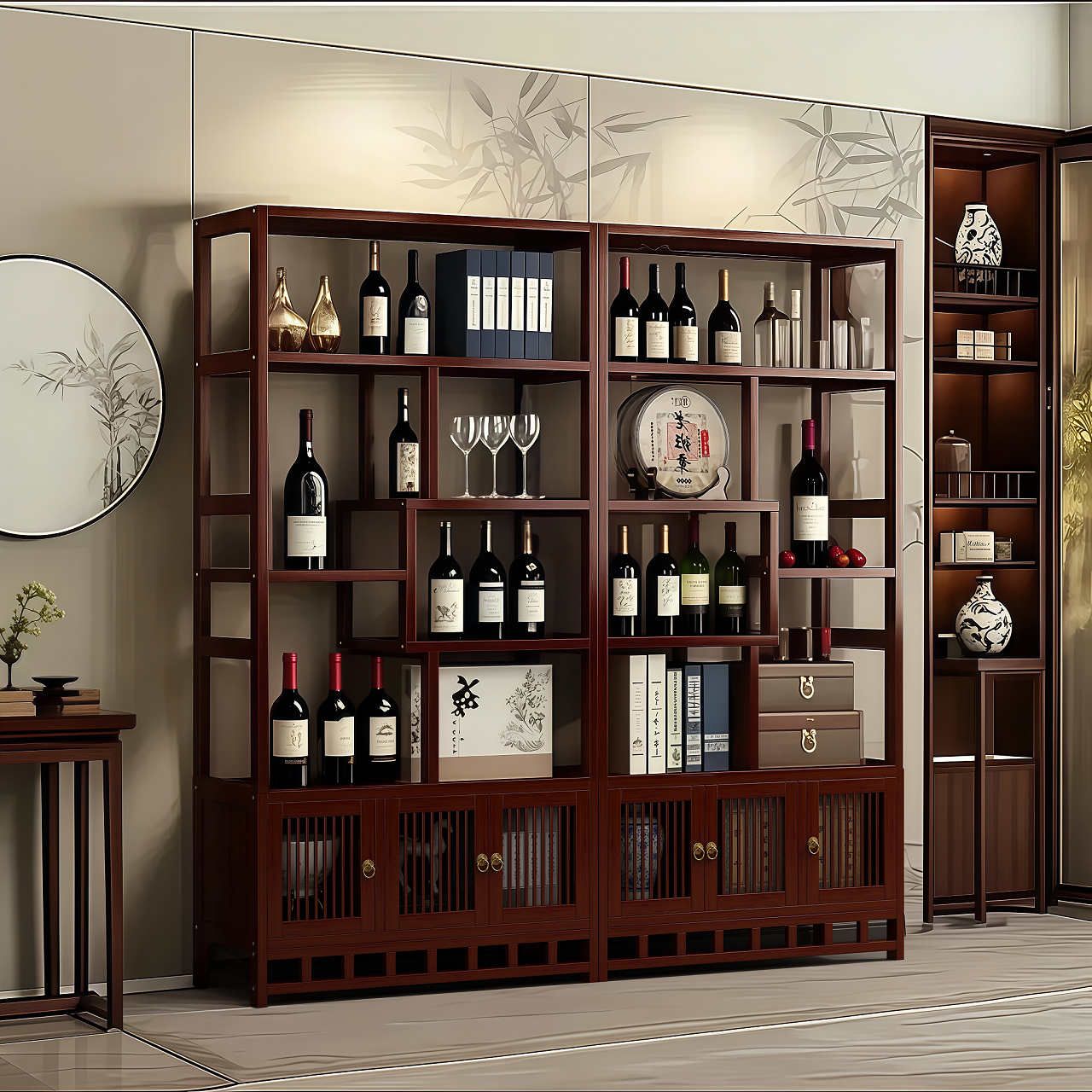 新中式酒柜客厅靠墙酒架置物架