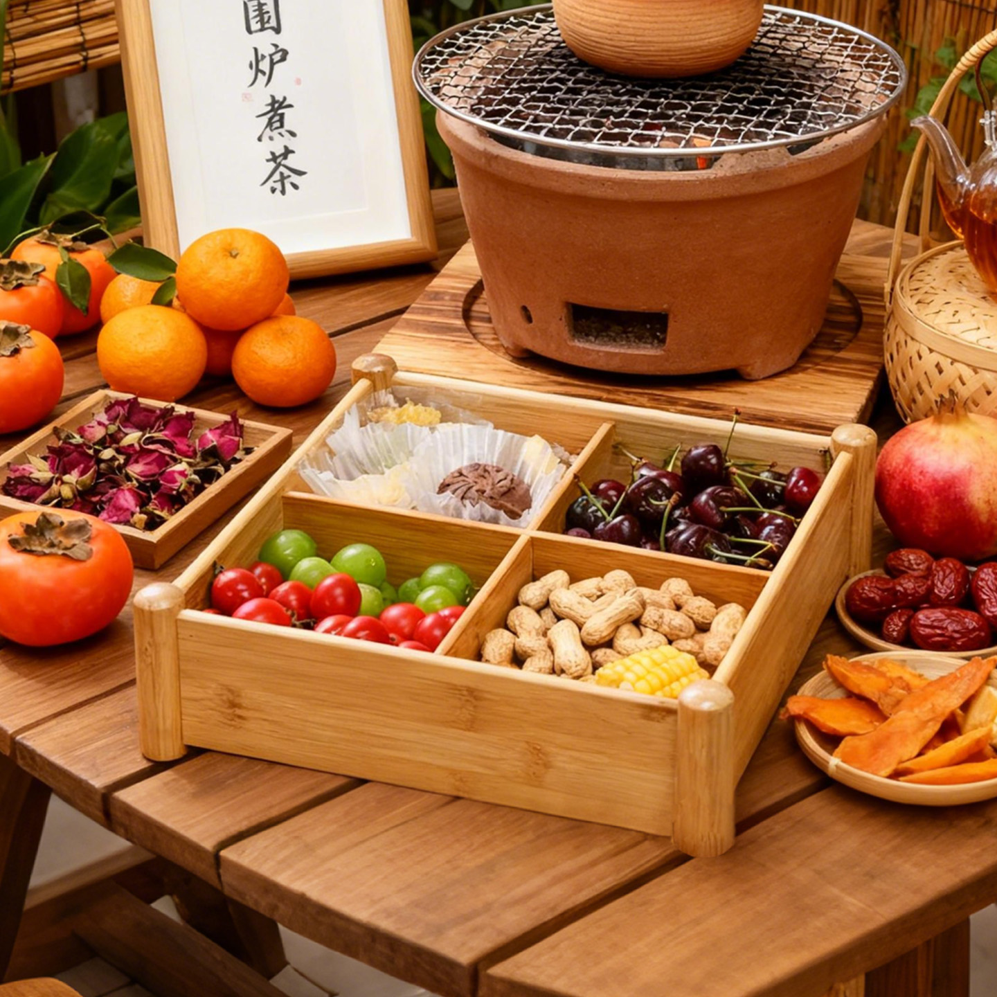 中式坚果零食收纳盒四宫格