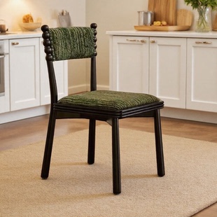 实木霍斯椅餐椅家用中古风法式餐椅软包靠背椅简约设计师轻奢椅子