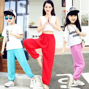 儿童防蚊裤棉绸薄款夏季宝宝睡裤男童舞蹈武术演出女童纯色灯笼裤