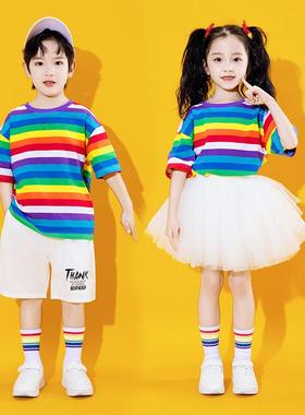 六一AMPE256体儿童会啦啦队演出服彩童虹男女运动团表演服幼儿园