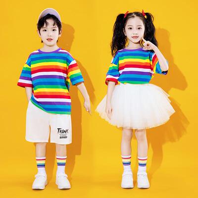 六一AMPE256体儿童会啦啦队演出服彩童虹男女运动团表演服幼儿园