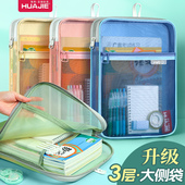 华杰莫兰迪文件袋高颜值L型大开口透明科目分类袋档案袋小学生补习袋手提拎书袋加厚网纱拉链袋试卷收纳袋