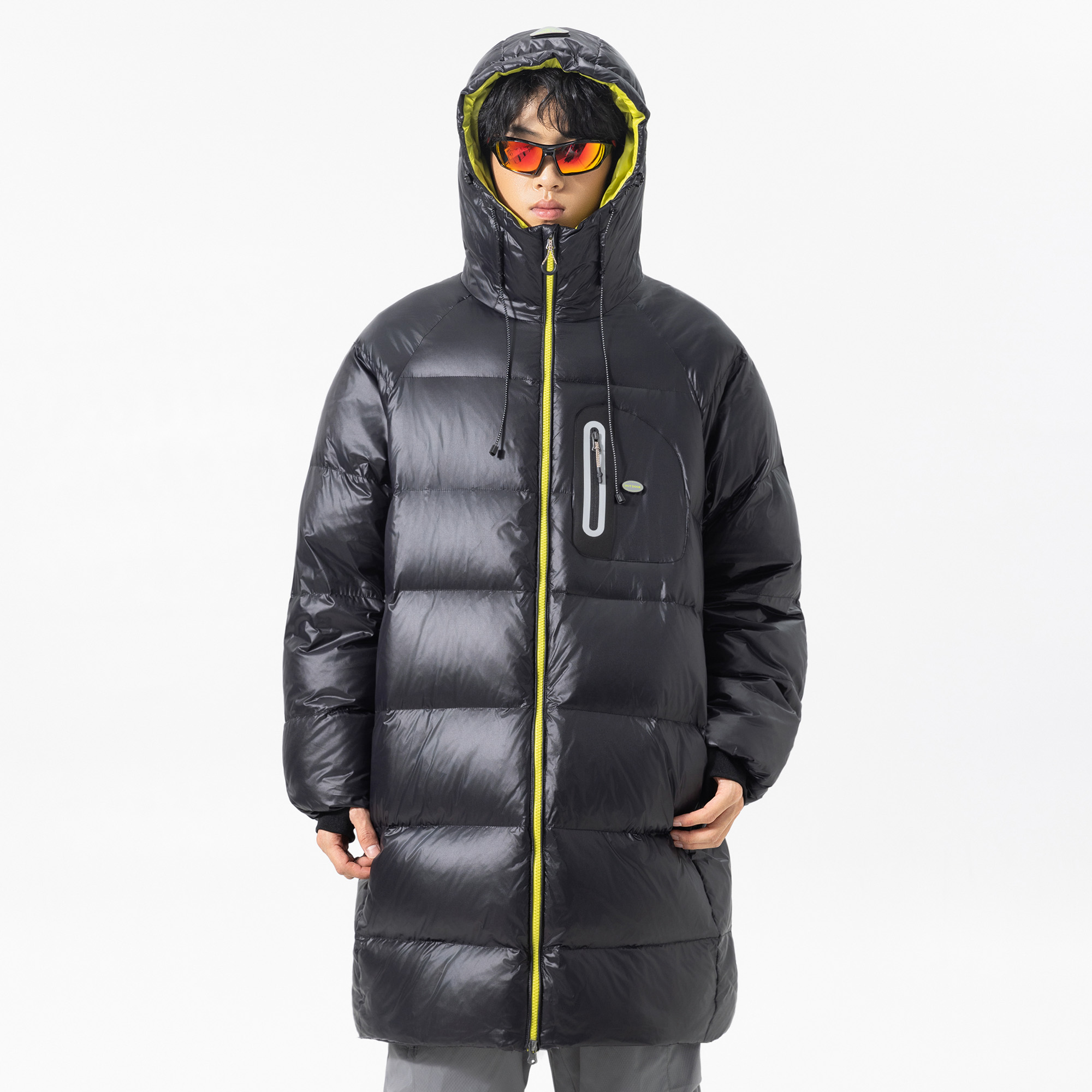 EXTM美式户外风连帽长款羽绒服