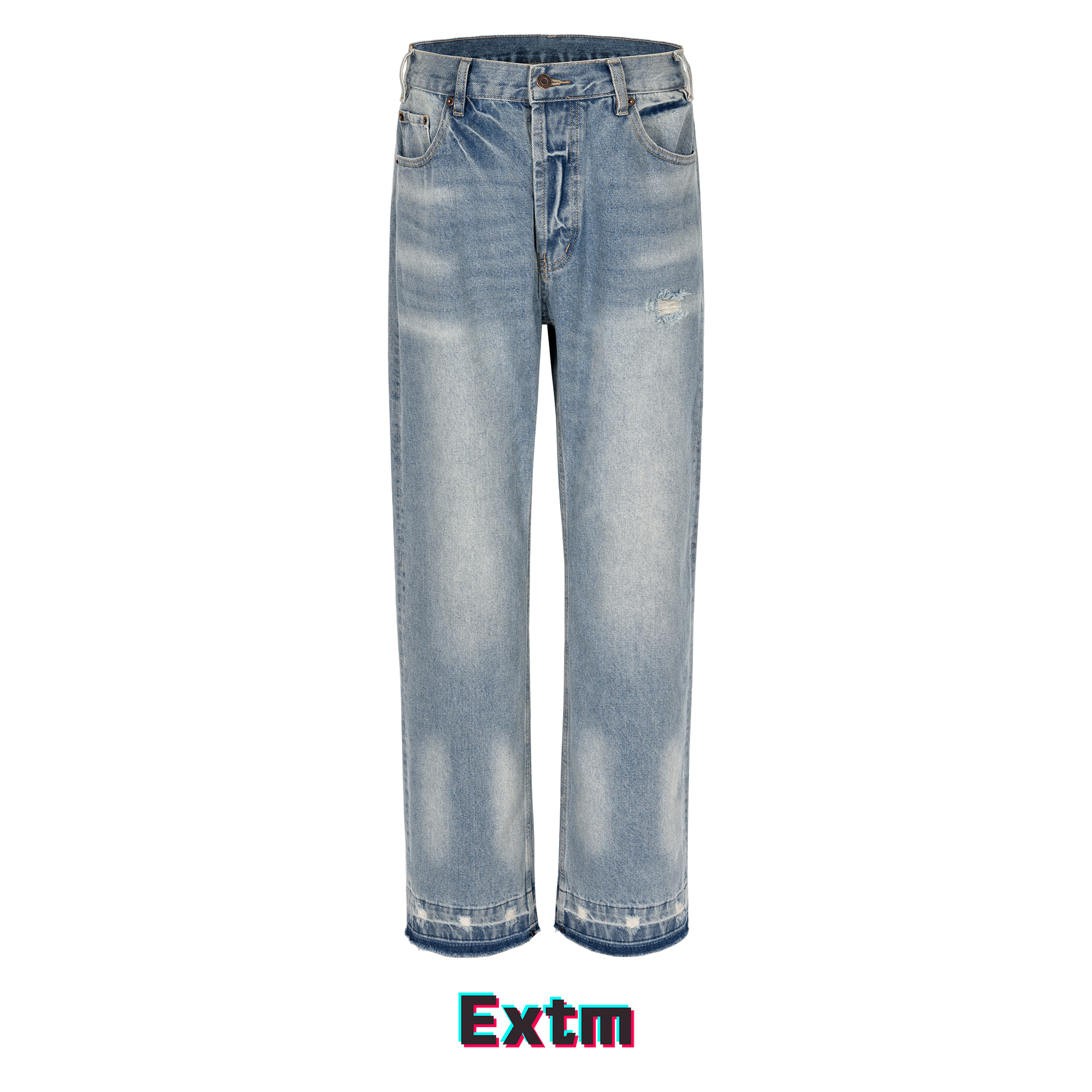 EXTM美式高街破坏做旧水洗牛仔裤