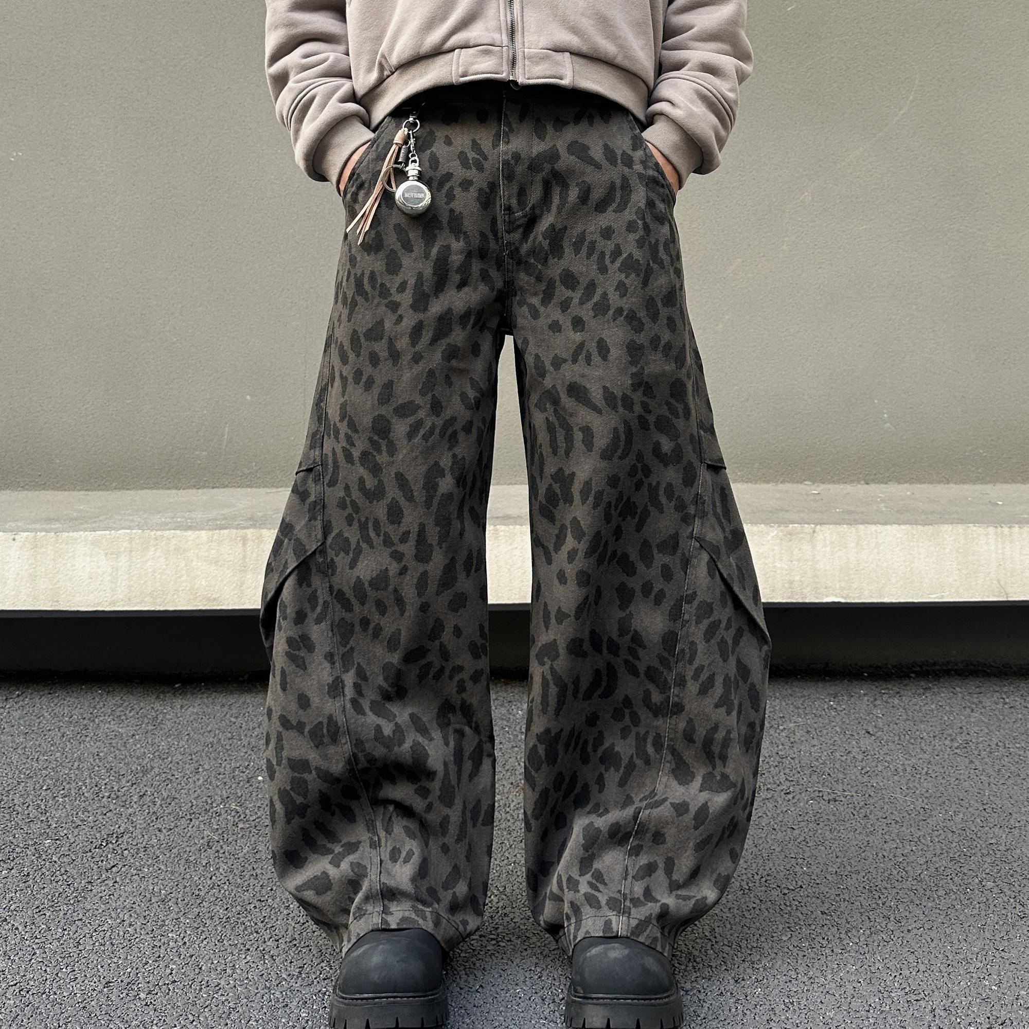 EXTM豹纹廓形多口袋工装裤
