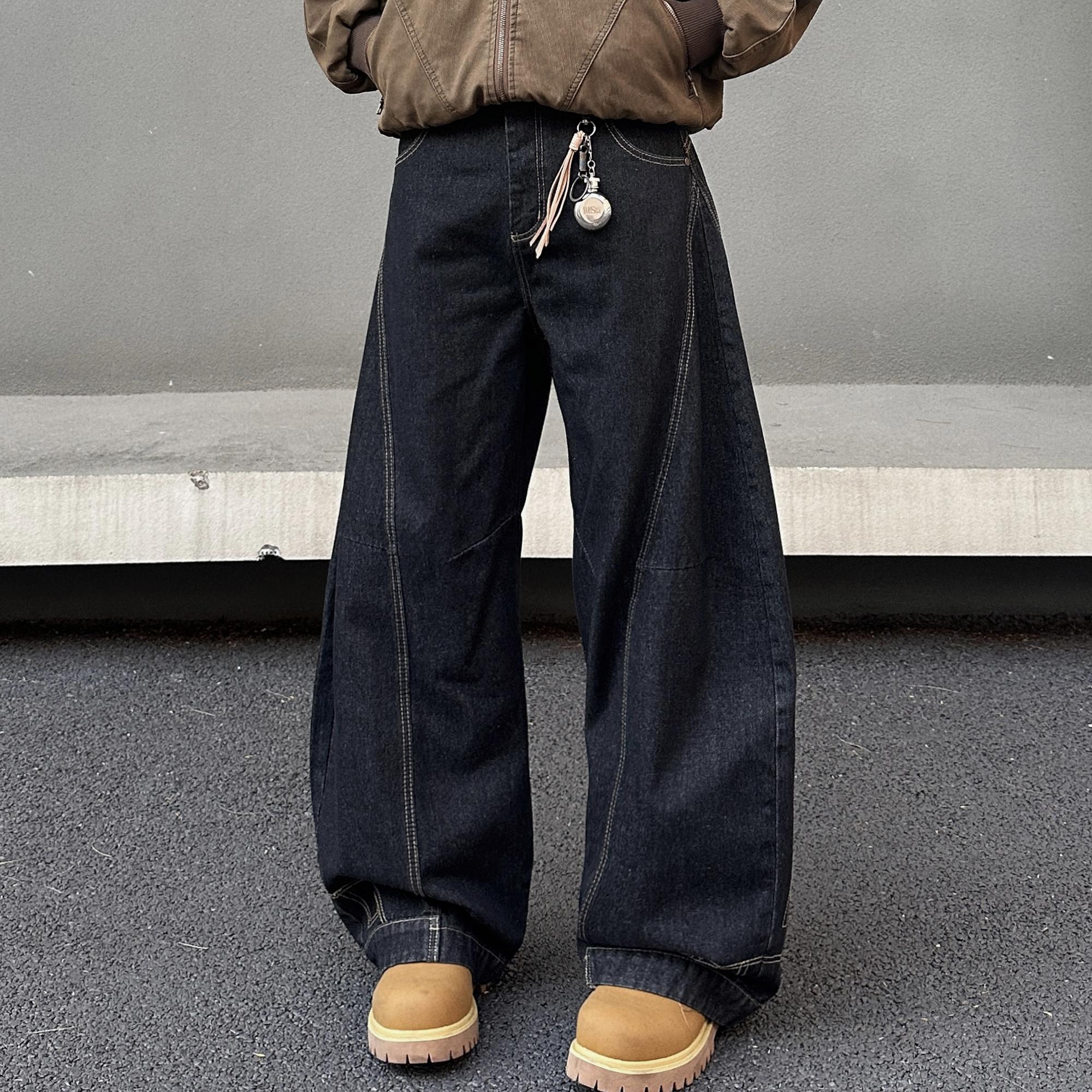 EXTM倒装设计感弯刀牛仔裤