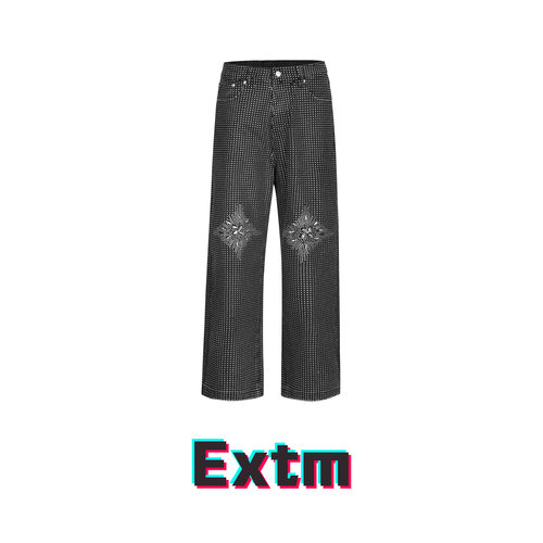 EXTM美式潮牌高街满钻阔腿牛仔裤