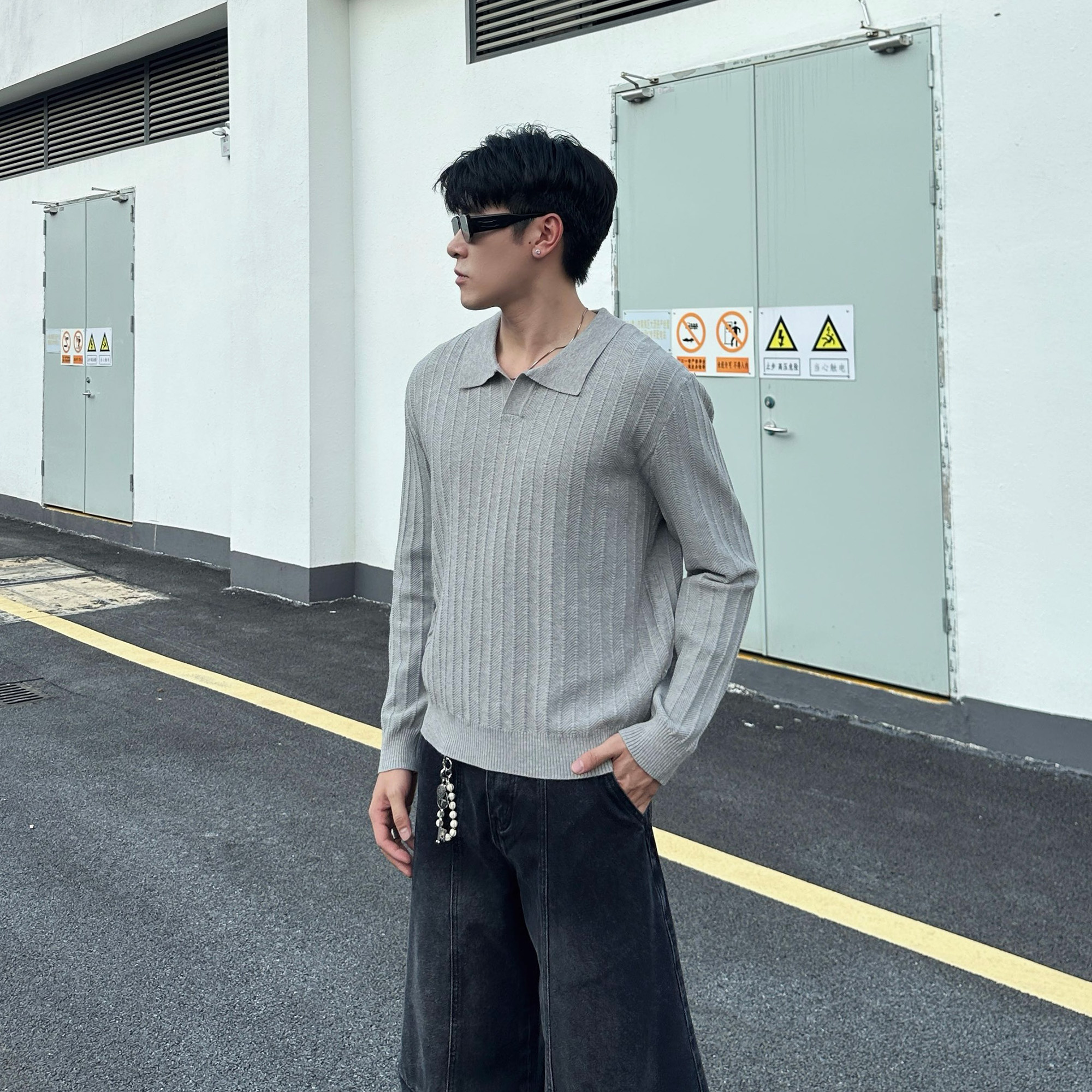老钱风羊毛混纺条纹针织衫