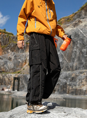 EXTM户外冲锋裤多口袋工装风复古宽松直筒中性设计感多口袋长裤子