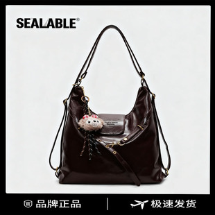 SEALABLE复古慵懒风双肩背包女士2025新款女书包大容量单肩腋下包
