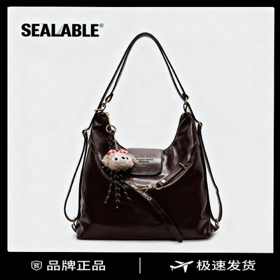 SEALABLE复古慵懒风双肩背包女士2025新款女书包大容量单肩腋下包