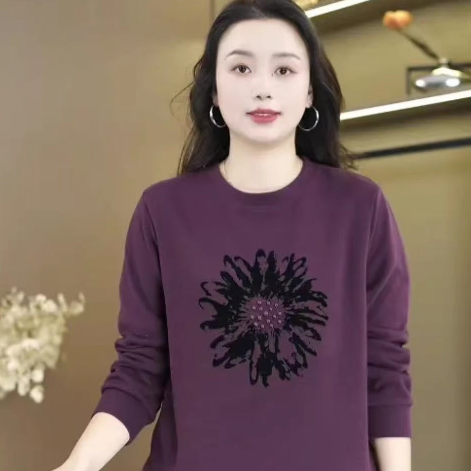 爆款2025春季薄款正肩卫衣中年休闲洋气减龄显瘦遮肚子上衣