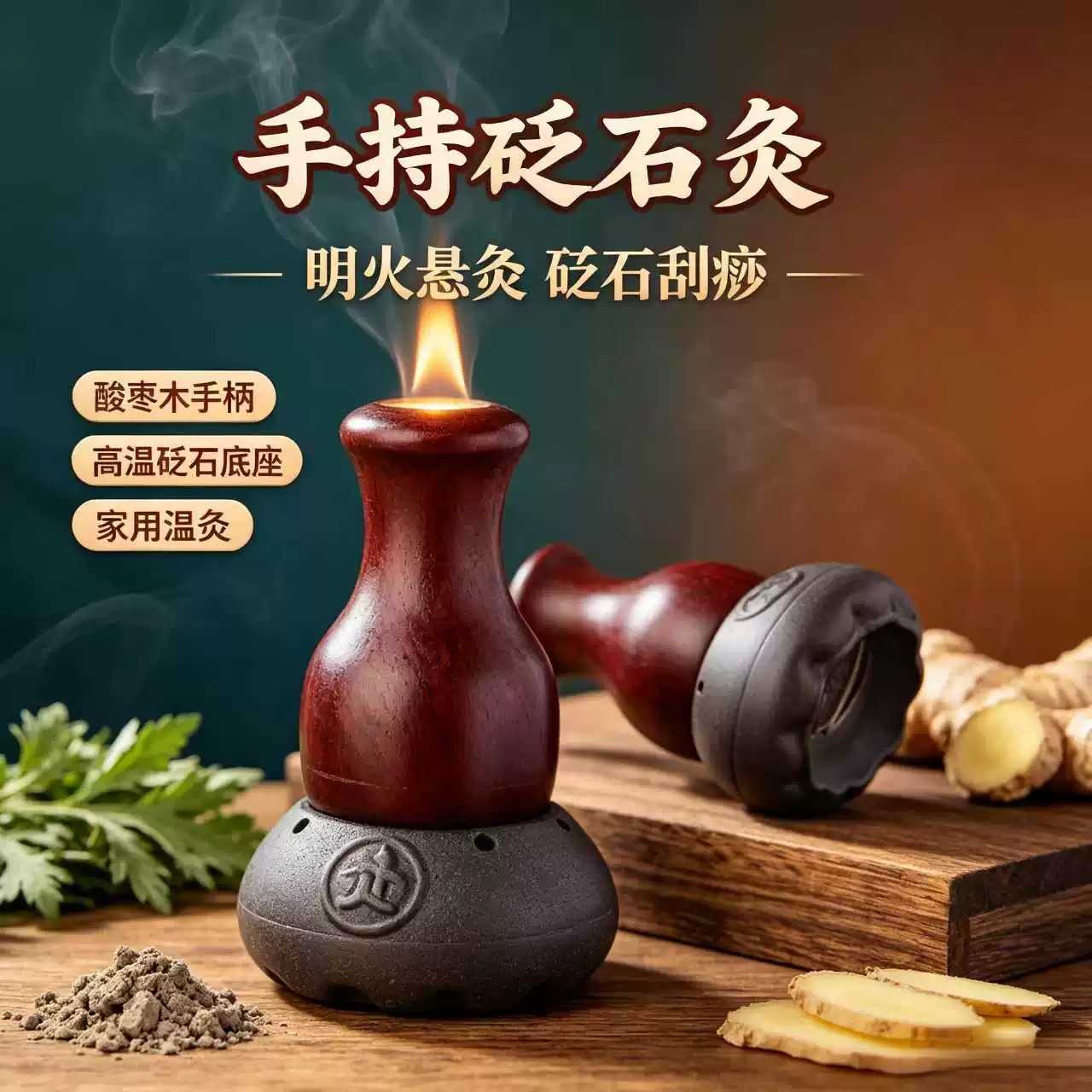 手持砭石艾灸罐家用随身灸刮痧