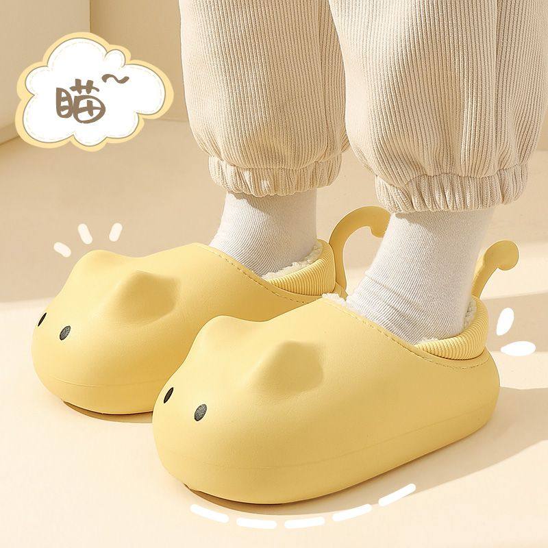 防水保暖喵咪亲子冬季棉拖鞋女孩家居儿童毛毛绒拖鞋包跟防滑耐磨