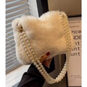 秋冬季 毛毛包包女2025新款 珍珠链条毛绒绒包ins百搭单肩斜挎小包