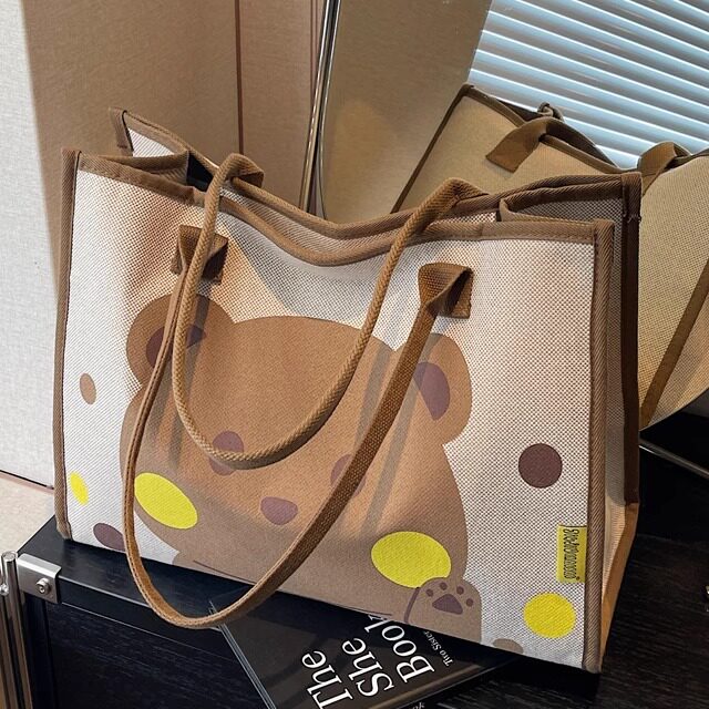 卡通小熊帆布包女2026新款休闲大容量单肩托特包妈咪包母婴手提袋