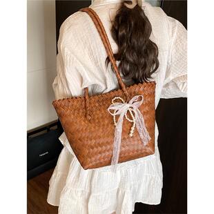 手工编织帽子包包女款2025新款沙滩度假单肩包大容量托特包草编包