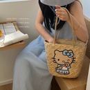 度假黑皮kt女大容量Kitty手工diy通勤2025新款 夏季 编织手提单肩包