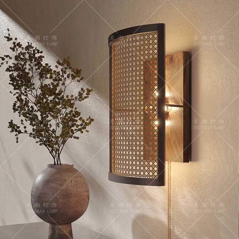 新中式复古店铺日式民宿禅意卧室床头餐厅过道客厅装饰实木墙壁灯
