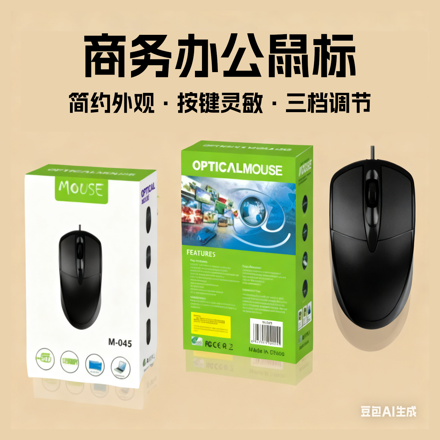 全新商务鼠标简约外观有线鼠标三档调节办公室礼品白领舒适