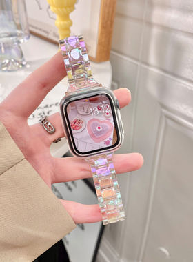 适用AppleWatchS9Ultra镭射透明iwatchS87/6/5苹果手表带冰川腕带