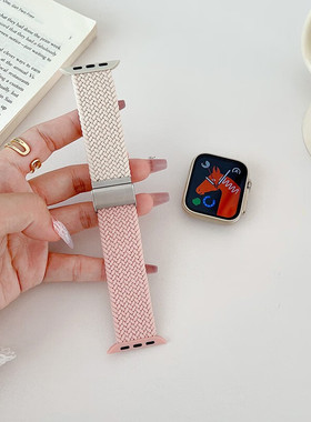 适用于applewatchS9/8表带7代苹果手表se/ultra2尼龙双色编织腕带