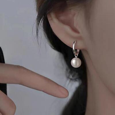 珍珠圈圈耳环耳扣女纯银针耳钉防过敏2025新款爆款轻奢高级感小众
