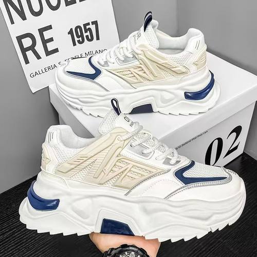 男鞋2025新款夏季网面透气软底运动休闲鞋青少年增高厚底老爹潮鞋