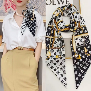 lv5&vv20缠包丝巾小长条女领巾绑包丝带老花装饰包带搭配衬衫围巾