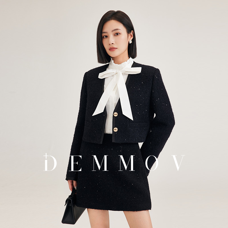 黑色小香风外套女2024冬新款