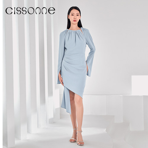 CISSONNE赛颂醋纤设计感连衣裙