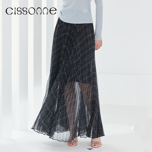 CISSONNE赛颂飘逸轻薄格纹半身裙