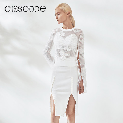 CISSONNE甜美针织系带上衣