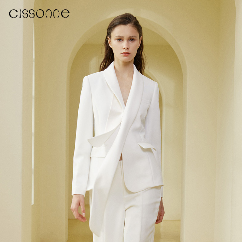 CISSONNE赛颂西装套装垂感飘带简约优雅气质短款西装外套