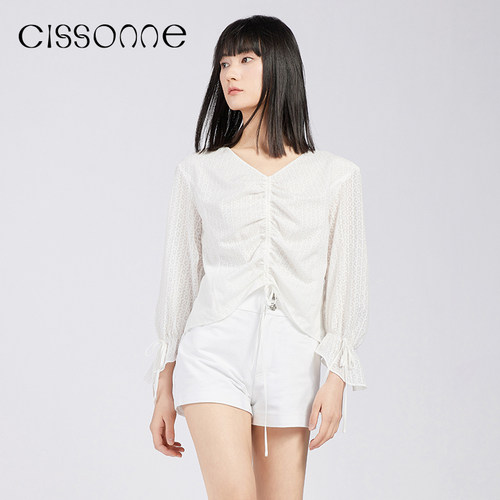 CISSONNE赛颂白色提花轻薄上衣