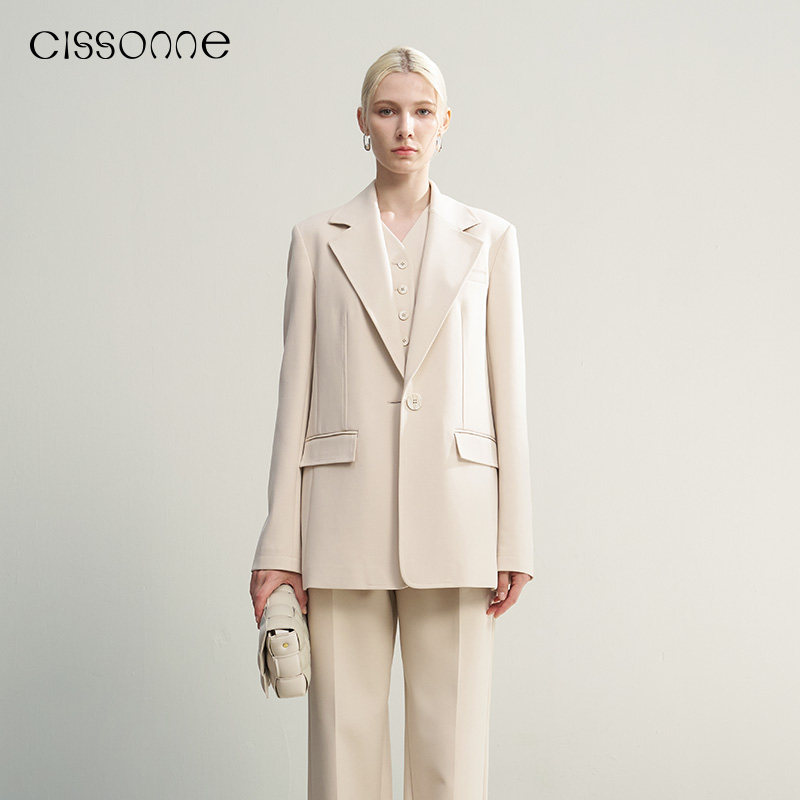 CISSONNE赛颂女士静奢风平驳领设计简约精致通勤职场西装外套